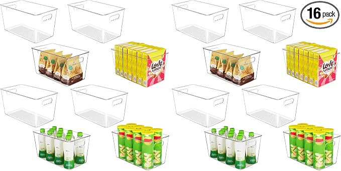 YIHONG Clear Plastic Storage Bins, 16 Pack Pantry Organizer Bins by YIHONG