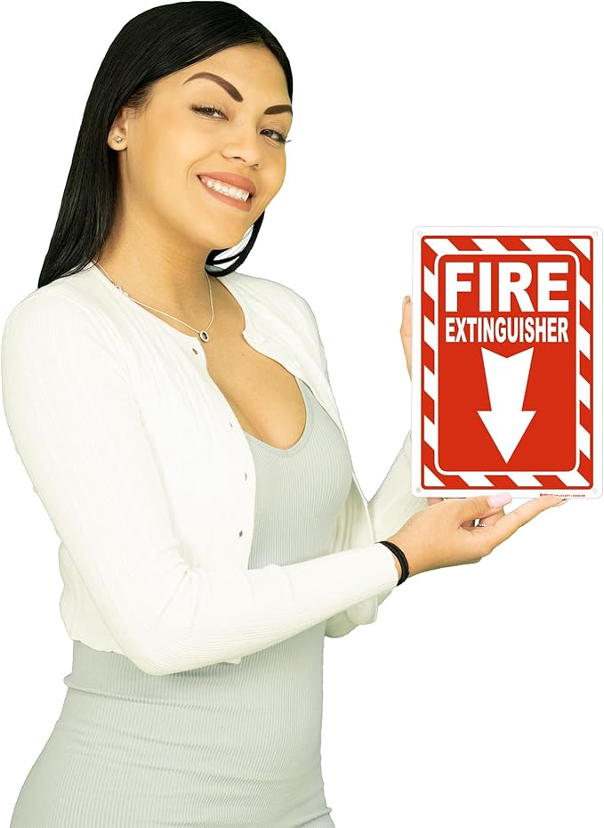 Brimar - 7" x 10" - Fire Extinguisher Sign - Polyethylene Plastic - Fire Safety Sign - Easy Installation