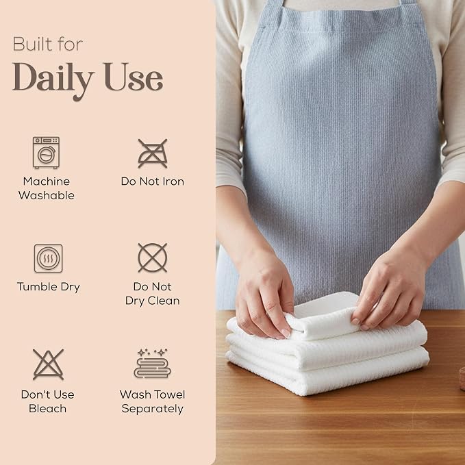 Kitchen Hand Towels Set of 4 Cotton Ribbed Taupe and White Hand Towels - Image 5
