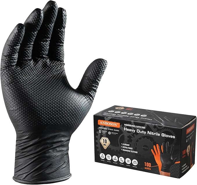 ANBOSON 10 Mil Heavy Duty Diamond Texture Nitrile Gloves, 100 Ct by WELCOMEANBOSON