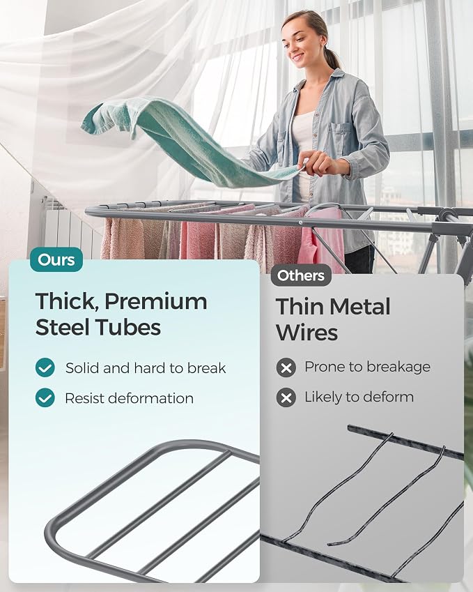 SONGMICS Clothes Drying Rack, Foldable 2-Level Laundry Drying Rack | - Image 7