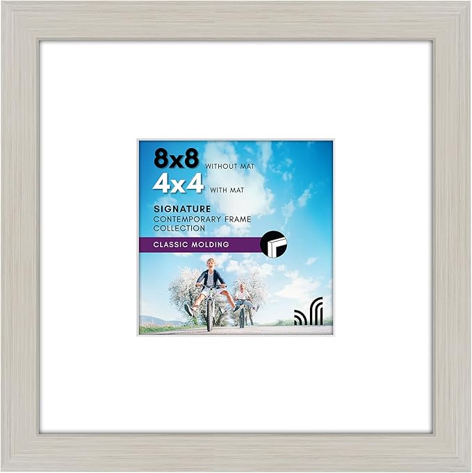 Americanflat 8x8 Picture Frame with Shatter-Resistant Glass - Use as 4x4 Frame with Mat or Display 8x8 Photo Without Mat - Signature Collection - Square Frames for Tabletop and Wall - Light Wood