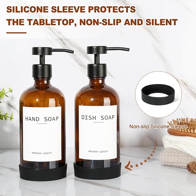 RYTOXILO Hand Soap Dispenser 2 Pack, Amber Glass Bathroom Soap Dispenser - Image 5