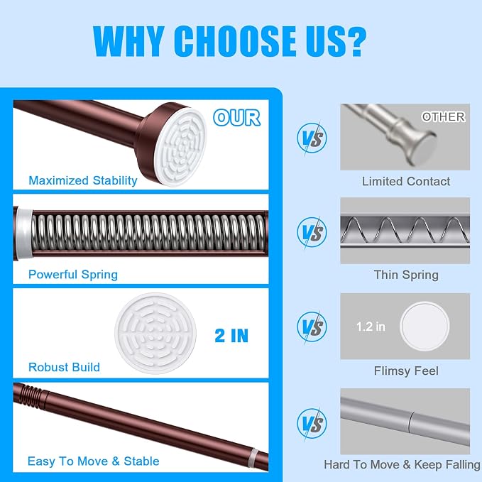 TEECK Shower Curtain Rod, 32-68 inch Adjustable Spring Tension Curtain Rod - Image 6