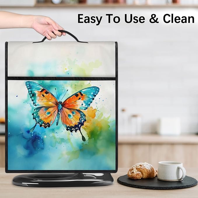 Kitchen Aid Mixer Cover Watercolor Butterfly Animal Stand Mixer Cover Compatible with 6-8 Quarts Stand Mixers, Dust Covers with Zipper Pocket Foldable Washable Kitchen Aid Organizer Bag