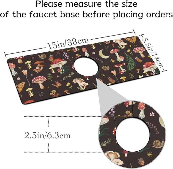 Vintage Black Mushrooms Butterfly Kitchen Sink Splash Guard Faucet Mat - Image 2