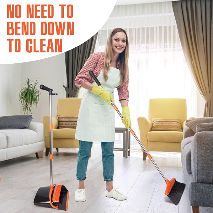 Broom and Dustpan Set, 54.72" Long Handle, Standing Dustpan, Upright Dustpan - Image 3