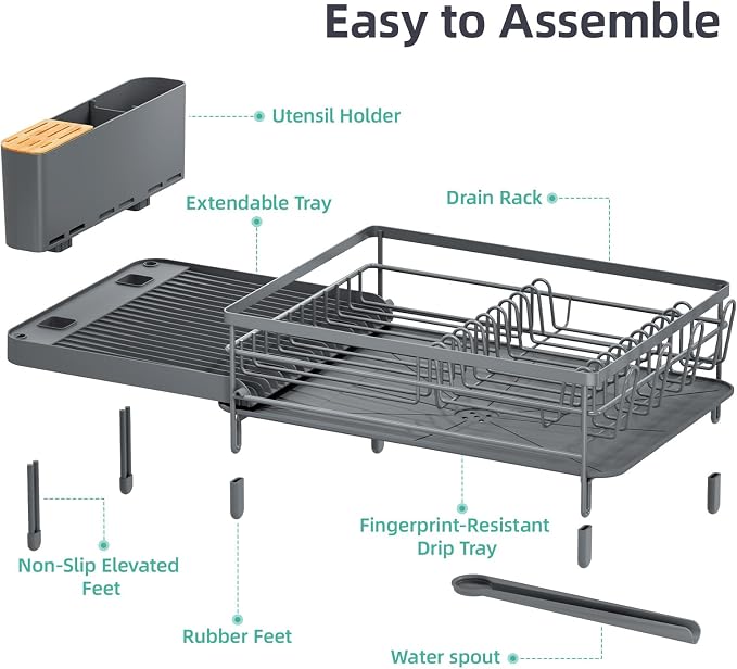 Urackify Extendable Dish Drying Rack, 18.5"-26.7" L x 12.7" W - Image 7