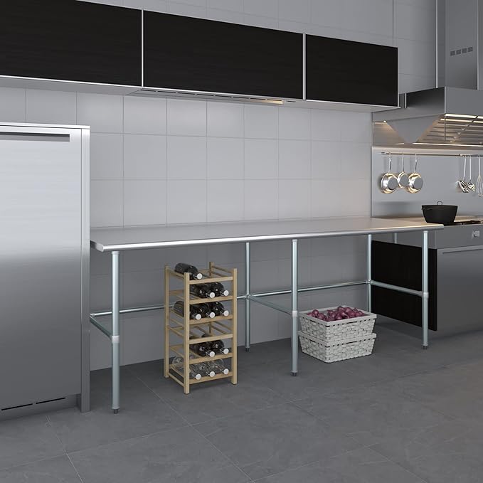 AmGood Stainless Steel Work Table Open Base | NSF Kitchen Island Food Prep | Laundry Garage Utility Bench (96" Long X 30" Deep)