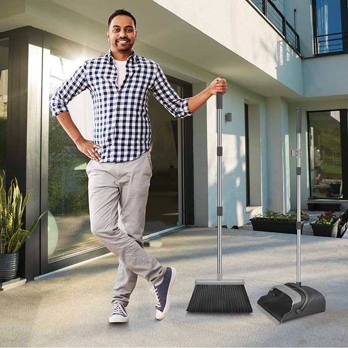 Broom and Dustpan Set for Home, Indoor&Outdoor Sweeping, Stand Up Broom and - Image 7
