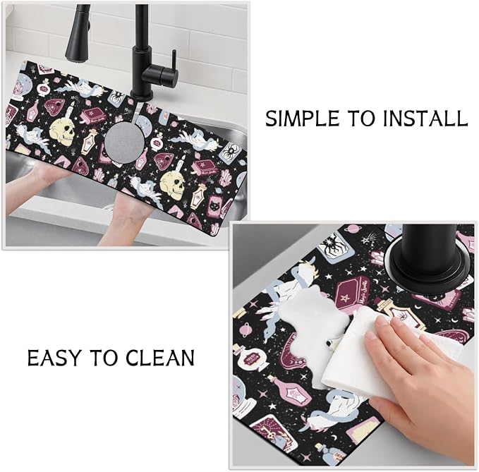 Halloween Kitchen Sink Splash Guard Faucet Mat, Farmhouse Sink Splash Guard - Image 4