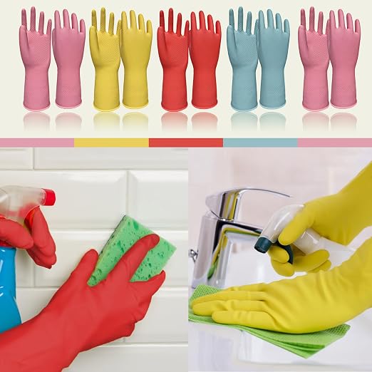 Rubber Cleaning Gloves Dishwashing 5 Pairs Kitchen Gloves Reusable Medium | - Image 7