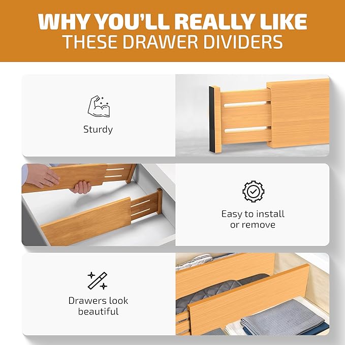 6-Pack Drawer Dividers 6-Inch High Dresser Drawer Organizer 11.5 to 17 Inch | - Image 6