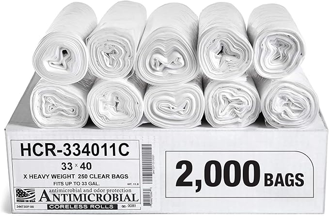 Aluf Plastics 33 Gallon11 Micron Clear Trash Bags 33" x 40" 2000 Count by AlufPlastics
