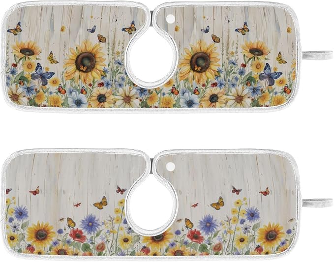 Watercolor Cornflower Butterfly Sunflower Sink Mat - Image 2