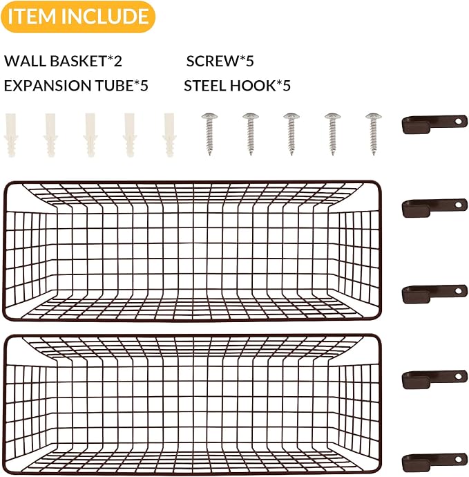 Kinlink 2 Sets Brown Extra Large Hanging Wall Basket - Image 4