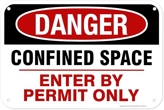 Danger Confined Space Enter By Permit Only Sign, 12x18 Inches, 55 mil thick HDPE (high density polyethylene), Made in USA by My Sign Center