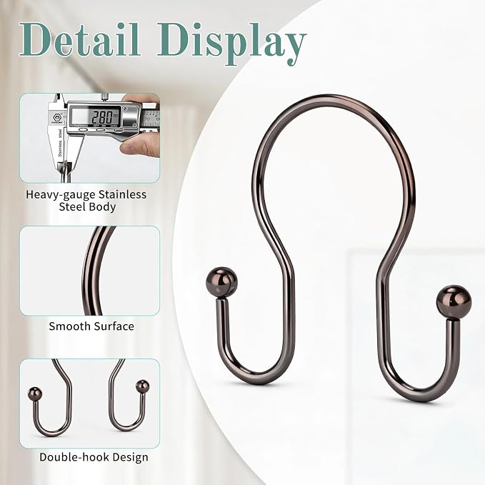 Shower Curtain Hooks, Stainless Steel Shower Curtain Hangers, Metal Shower - Image 4