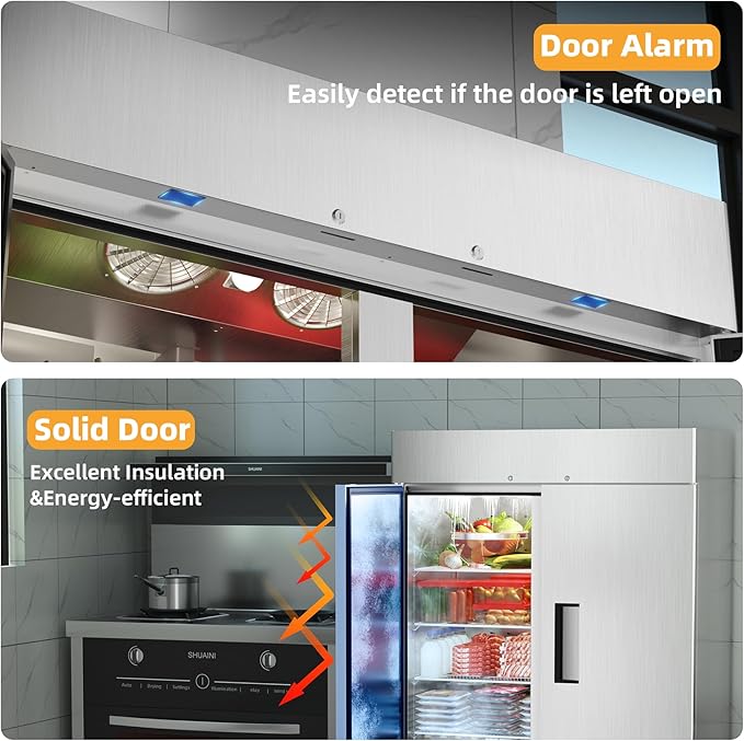 Coolski 54’’ Commercial Freezer with 2 Door, Stainless Steel Reach-in Freezer Upright with 49 Cu.Ft/8 Shelves, Two Section Fan Cooling Freezers for Restaurant Garage ETL NSF Approved