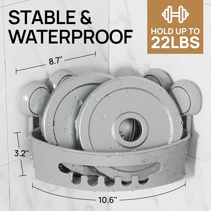 LEVERLOC Corner Shower Caddy Suction Cup, Shower Basket Suction Bathroom - Image 3