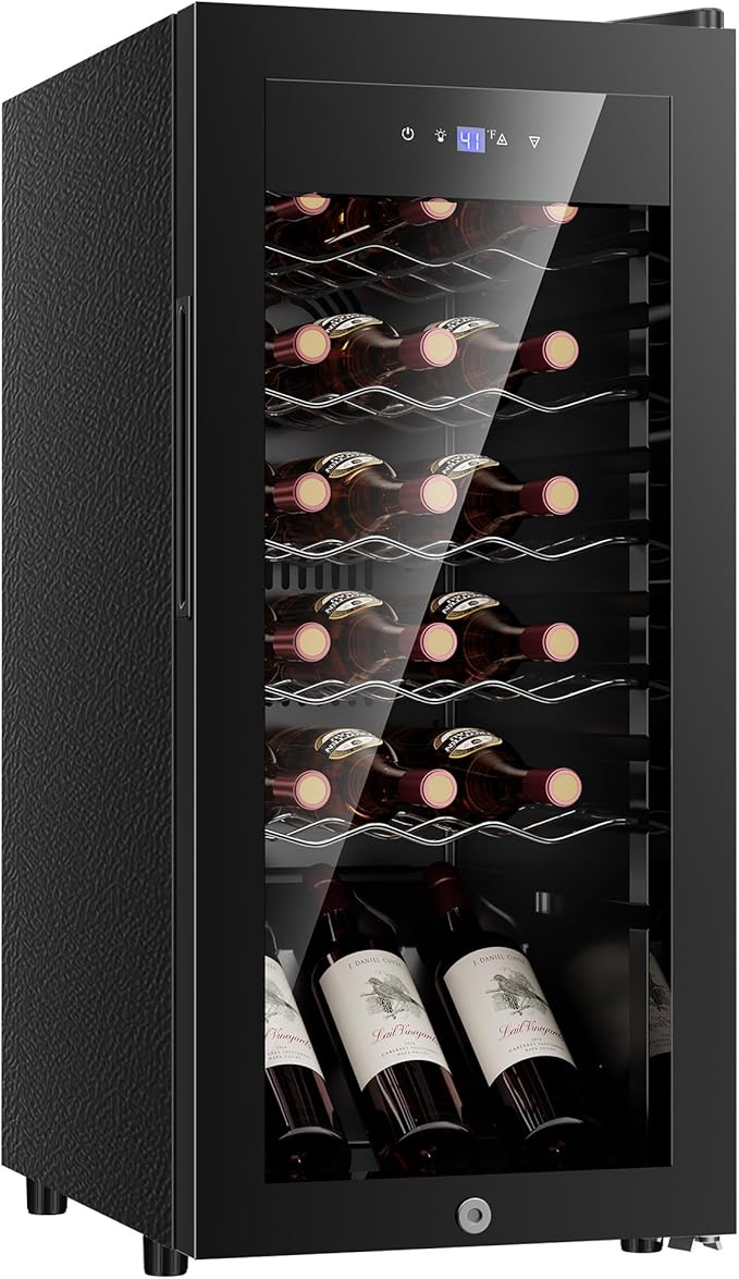 18 Bottle Compressor Wine Cooler Refrigerator，Freestanding Wine Fridge with Digital Temperature Control & Double-layer Glass Door, 41-64°F Wine Cellar for Red Wine, Champagne, Beer, Black