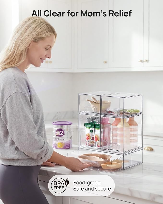 Vtopmart Clear Stackable Storage Drawers Set of 5, Plastic Organizer Bins | - Image 5