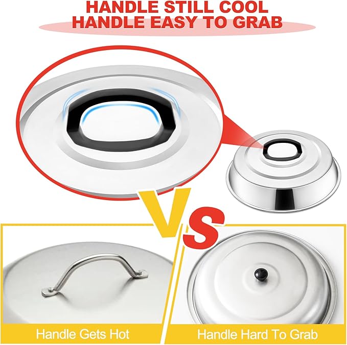 Round Basting Cover - 2 Pieces, 12.2 Inch Metal Steamer Dome Grill Accessories for Blackstone, Cheese Melting Dome for Griddle Cooking & Steaming, Good for Outdoor & Indoor