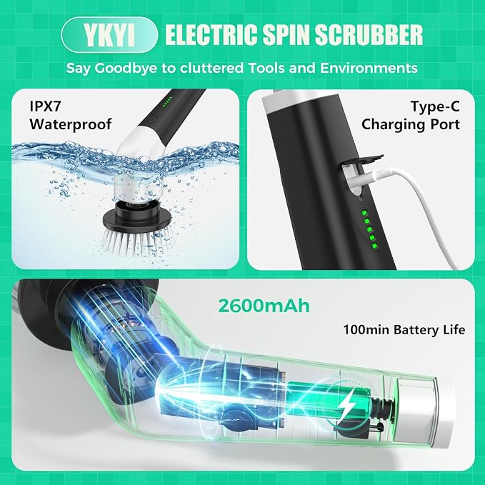 YKYI Electric Spin Scrubber, Cordless Power Cleaning Brush - Image 4