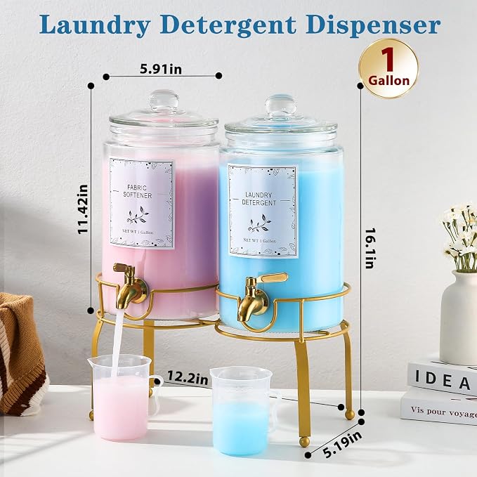 Glass Laundry Detergent Dispenser- 1 Gallon Glass Fabric Softener Dispenser - Image 2