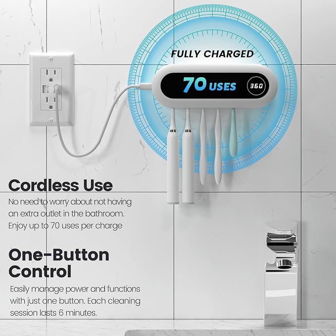 MIMORE Toothbrush Holder Wall Mounted, 5 Slots, 6-Minute Timer | Toothbrush - Image 3