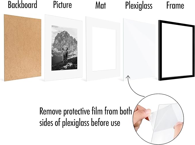Americanflat 16x20 Picture Frame with Polished Plexiglass - Set of 5 - Use as 11x14 Frame with Mat or Display 16x20 Photo Without Mat - Galleria Collection - Picture Frames for Wall Display - Black