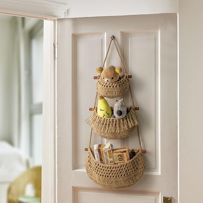 3 Tier Hanging Fruit Baskets for Kitchen, Handmade Jute Organizer - Image 3