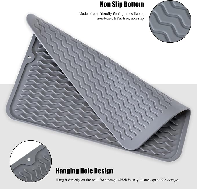 Silicone Dish Drying Mat, Non-Slip Easy Clean Sink Mat, Large Heat-resistant - Image 5