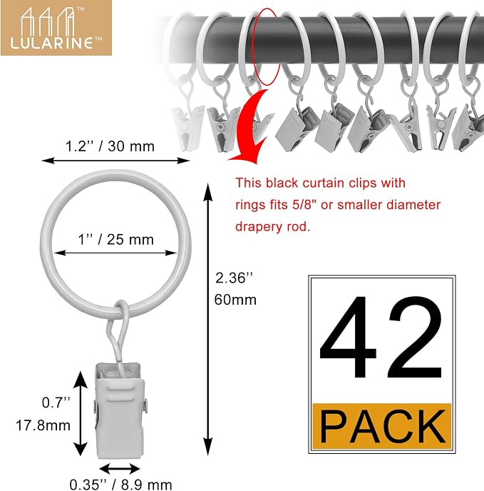 42 Pack Curtain Rod Clip Rings, Metal Drapery Ring - Image 2