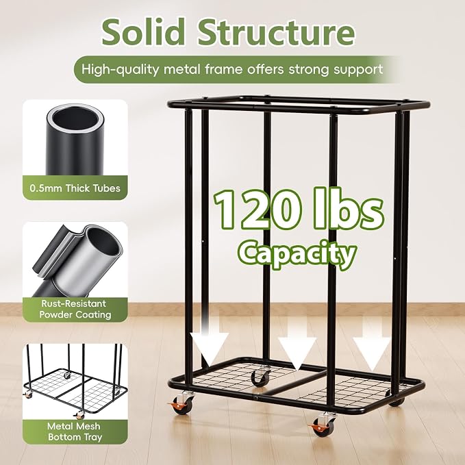 220L Laundry Hamper with Lid & Wheels, Rolling Laundry Basket with Bag - Image 5