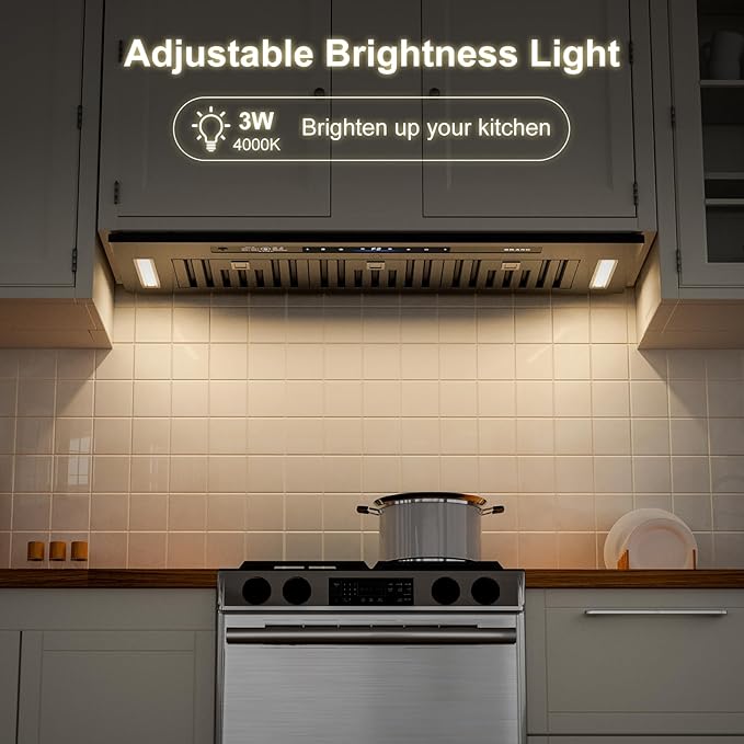 BRANO Range Hood Insert 36 Inch, 900 CFM Voice/Gesture/Touch Control Build-in Kitchen Hood Vent with 4 Speed Exhaust Fan, Memory Mode, Adjustable Lights, Ducted/Ductless Convertible