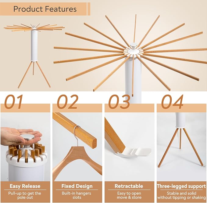 ZOFGENOW Clothes Drying Rack, Rotary Foldable Stand - Image 9