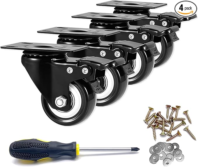 Caster Wheels, 2 inch Casters, Casters Set of 4 Heavy Duty - CLOATFET Locking Casters, Swivel Casters with Brake (Top Plate), Non Marking Black Castor Wheels for Cart Furniture Workbench