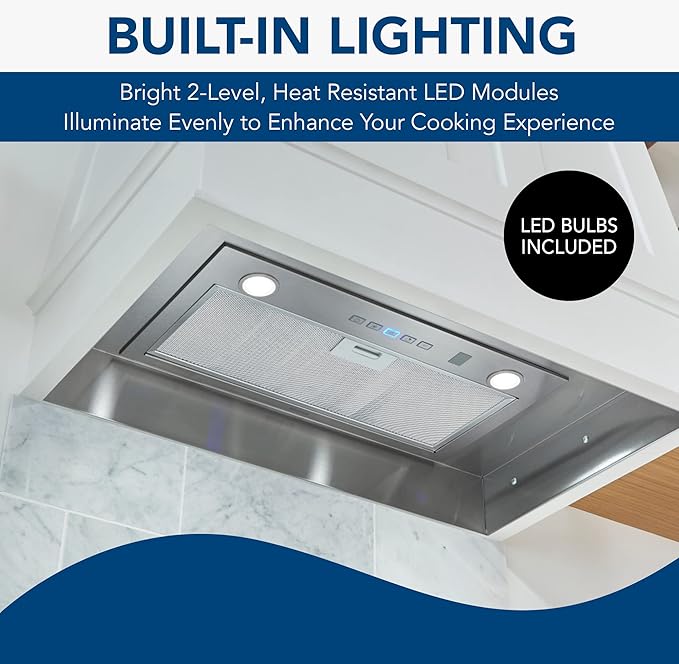 Broan-NuTone PM400SSV 21-inch Custom Cabinet Built-In 4-Speed Power Pack Insert with Voice Control, LED Lighting, and 450 Max Blower CFM, Stainless Steel
