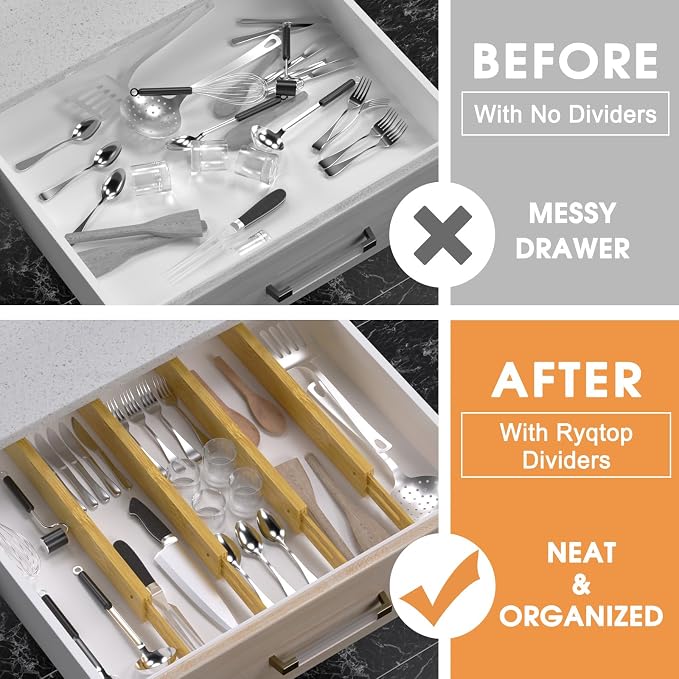 Bamboo Drawer Dividers, Adjustable Drawer Organizers, Fits 17.6–21" Drawers | - Image 2
