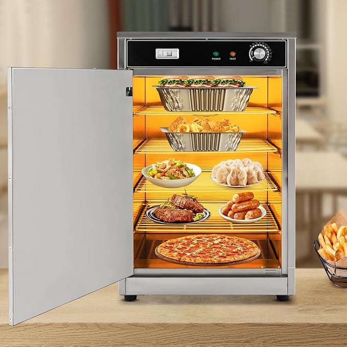 5Tier Commercial Food Warmer, 600W Food Warming Cabinet 110V Countertop Heated Holding Cabinet Electric Hot Box Food Warmer with Digital Display, 86~185℉ Temperature Control