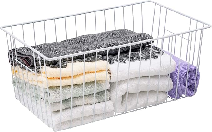 Upright Freezer Organizer Bins， Freezer Baskets for 16, 17, 21 cu.ft Standup Freezer, Wire Storage Baskets with Built-in Handles for Frozen Foods, Snacks, Vegetables, Fruits and More, Set of 4 , White