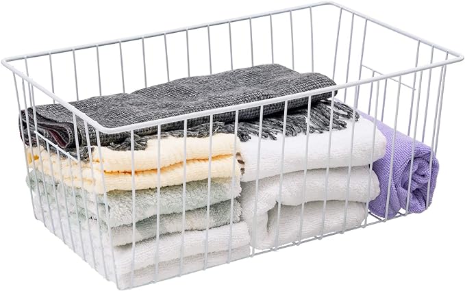 16inch Freezer Storage Organizer Baskets, Household Wire Refrigerator Bins with Built-in Handles for Cabinet, Pantry, Closet