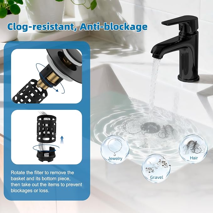 Hibbent 2 Pack Bathroom Sink Drain Strainer, 3 in 1 Pop Up Stopper | Universal - Image 2