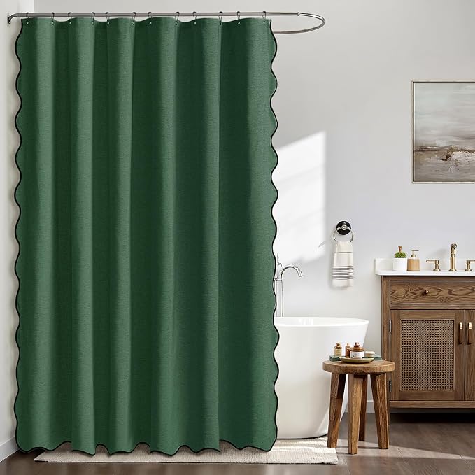 MIULEE 72"x84" Extra Long Scalloped Linen Shower Curtain Dark Green - Image 2