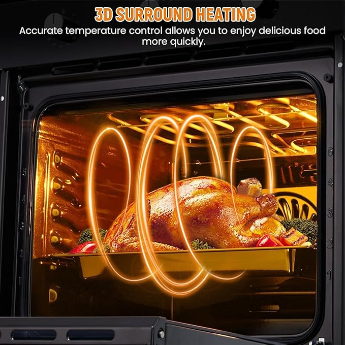 24 in Built-in Electric Wall Oven with Knob Control,70 L (2.47 Cu.Ft) Capacity,3000W Convection System & Self-Cleaning,Blue Enamel Interior,CSA Certified