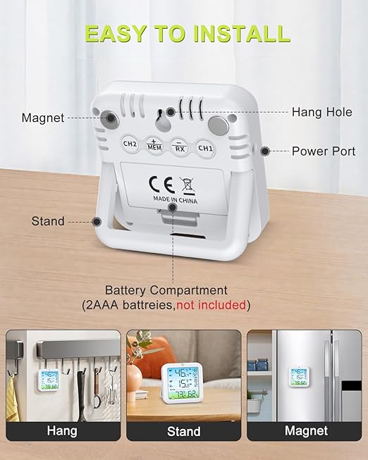 Wireless Fridge and Freezer Thermometer with Alarm, Max/Min Temperature Records Digital Refrigerator Thermometer, 328FT Remote Range, Magnetic & Stand Options for Kitchen Home Restaurant