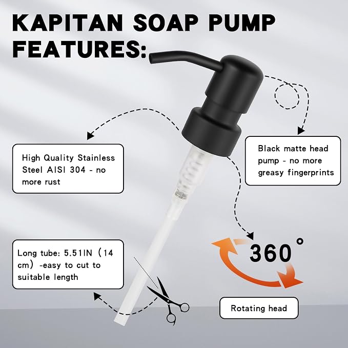 Stainless Steel Black Soap Dispenser Pump, 28MM Soap Pump Replacement - Image 6
