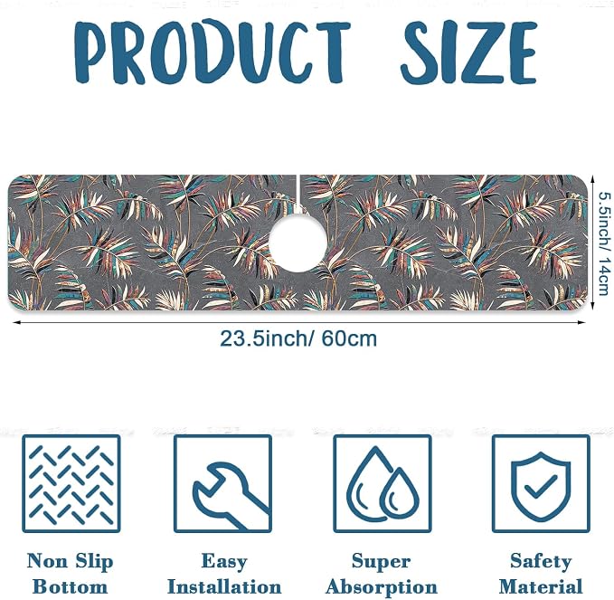 Faucet Mat for Kitchen Sink Absorbent Splash Guard Bathroom 23.5"X5.5" - Image 2