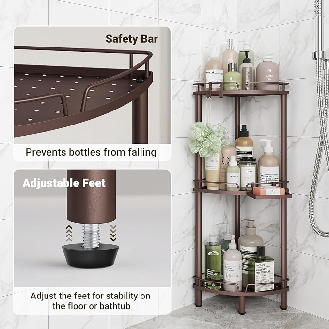 ELYKEN Corner Shower Caddy Standing, 3 Tier Metal Shower Organizer - Image 6